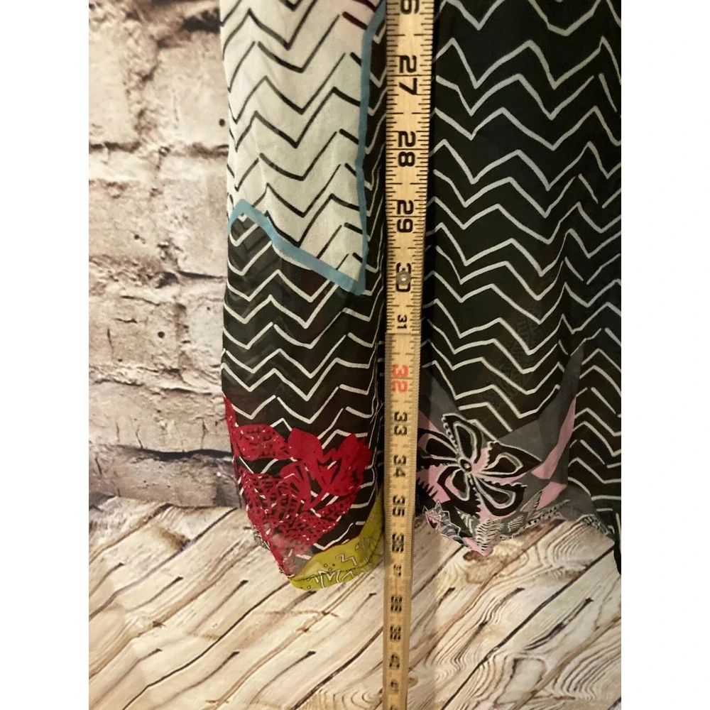 Pinkerton Dress Womens Medium Silk Ruffle Retro Geometric Lightweight Semi Sheer - Picture 10 of 14